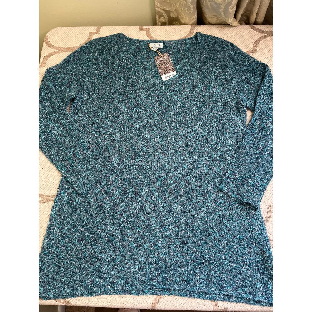 River textured blue green long sleeve sweater, size extra large, NWT